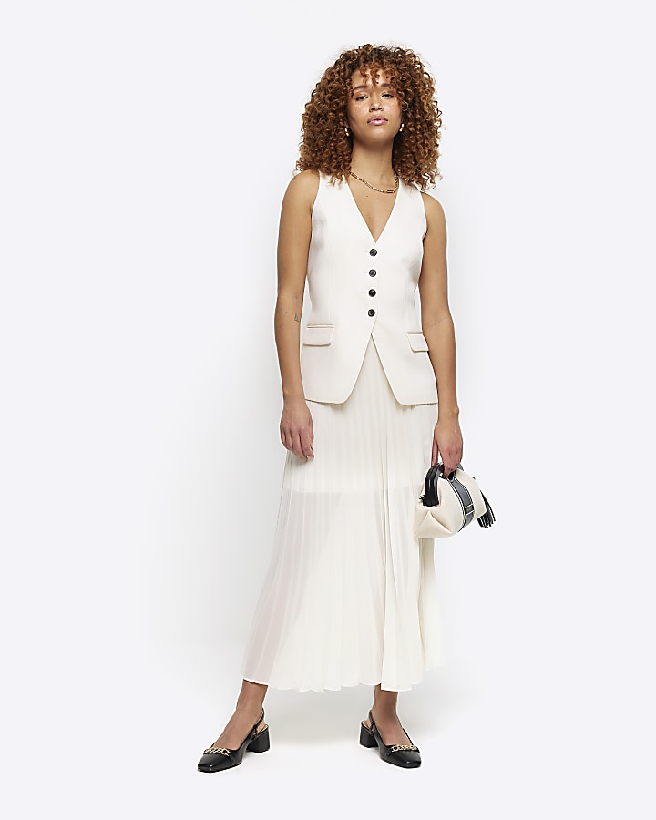 Cream pleated sheer midi skirt | River Island