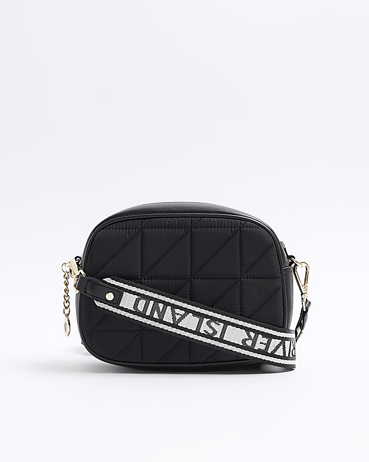 Black quilted camera cross body bag