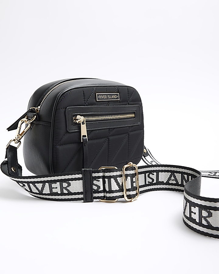 Black quilted camera cross body bag River Island