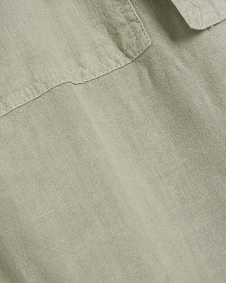 Khaki linen blend belted maxi skirt