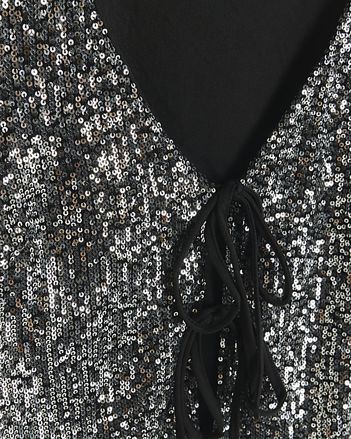 Black sequin tie front waistcoat