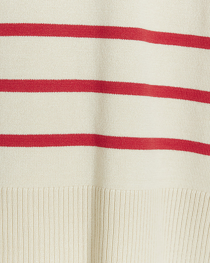 Red stripe knit long sleeve top