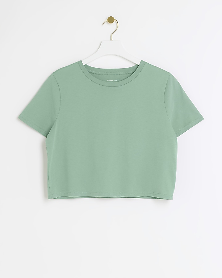 Green cropped t-shirt | River Island