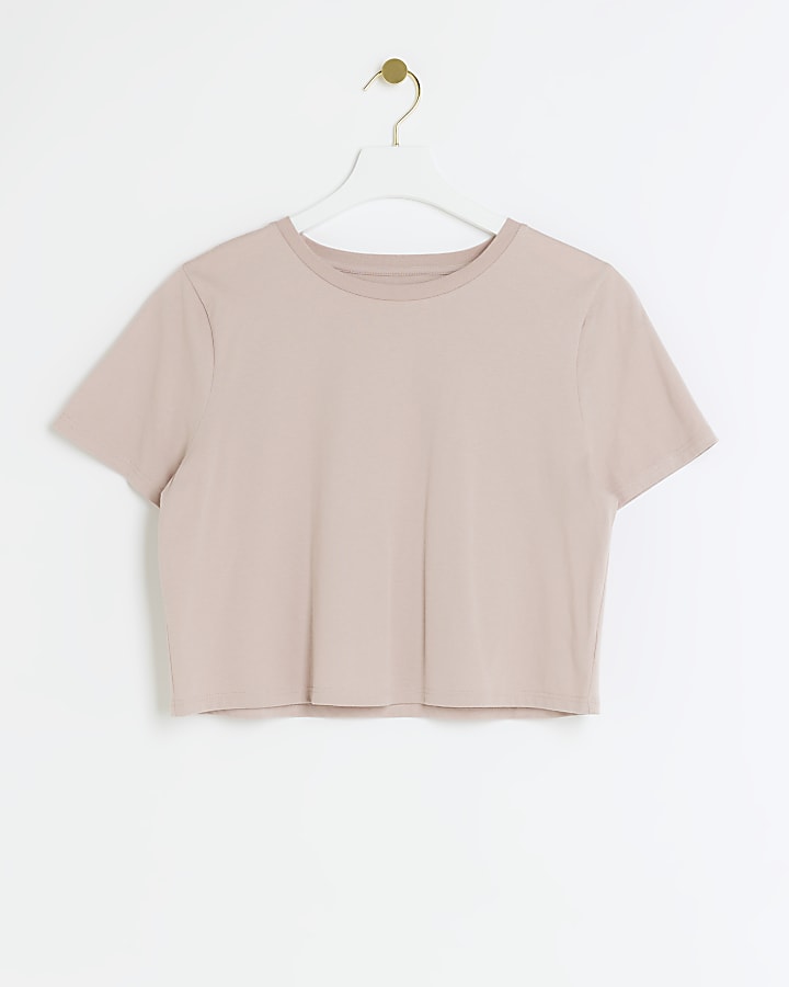 Pink cropped t-shirt | River Island