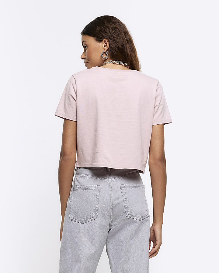 Pink Cropped T Shirt River Island