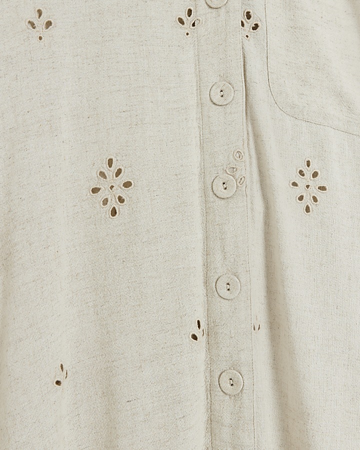 Plus stone linen blend broderie detail shirt