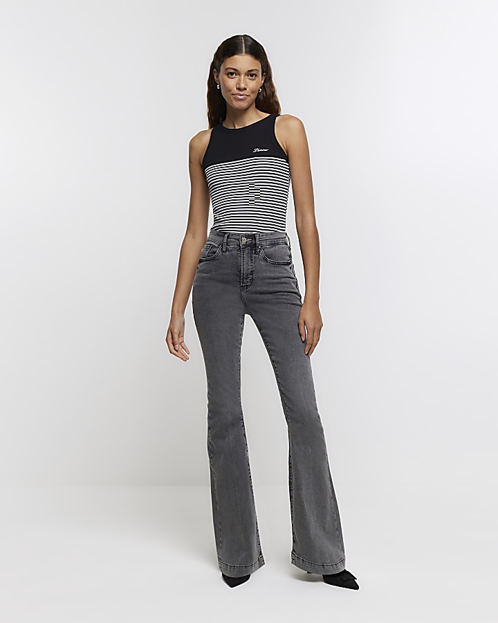 Grey high waisted tummy hold flared jeans