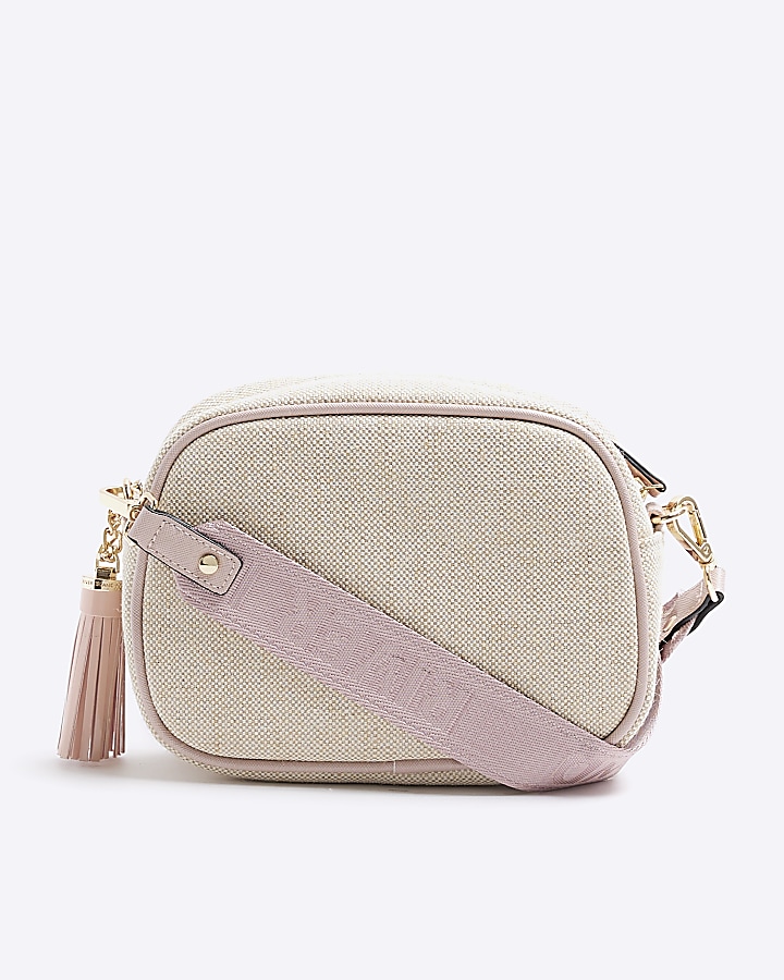 Beige canvas cross body camera bag River Island