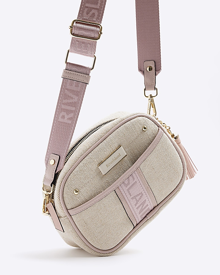 Beige canvas cross body camera bag River Island