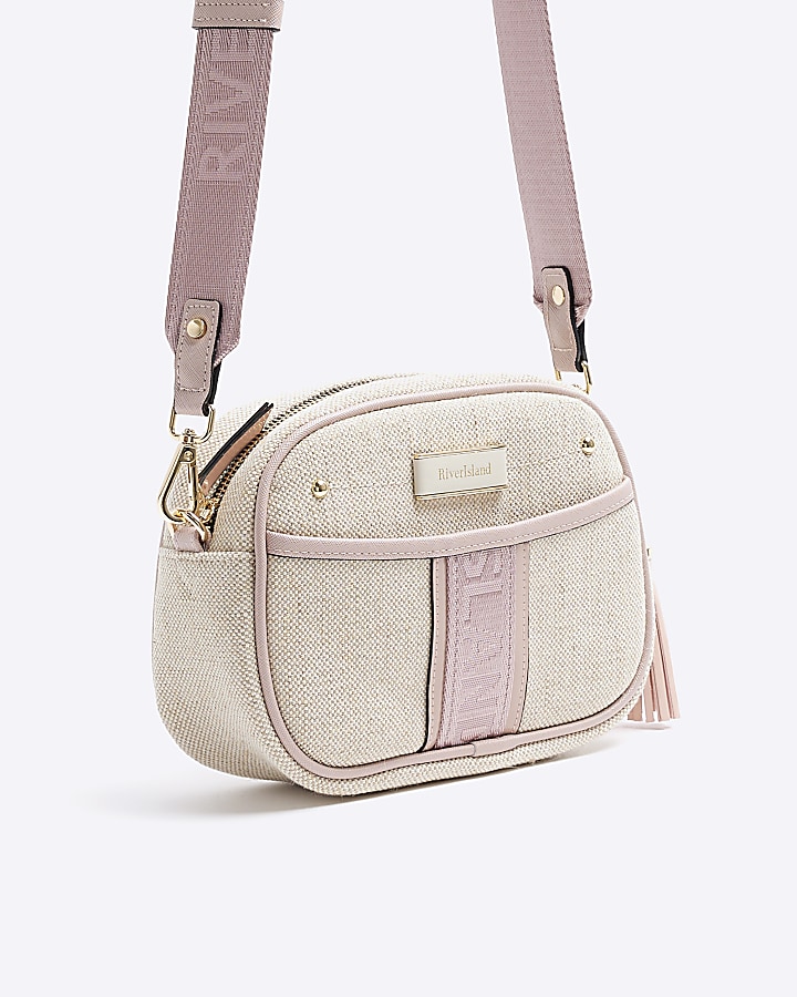Beige canvas cross body camera bag River Island