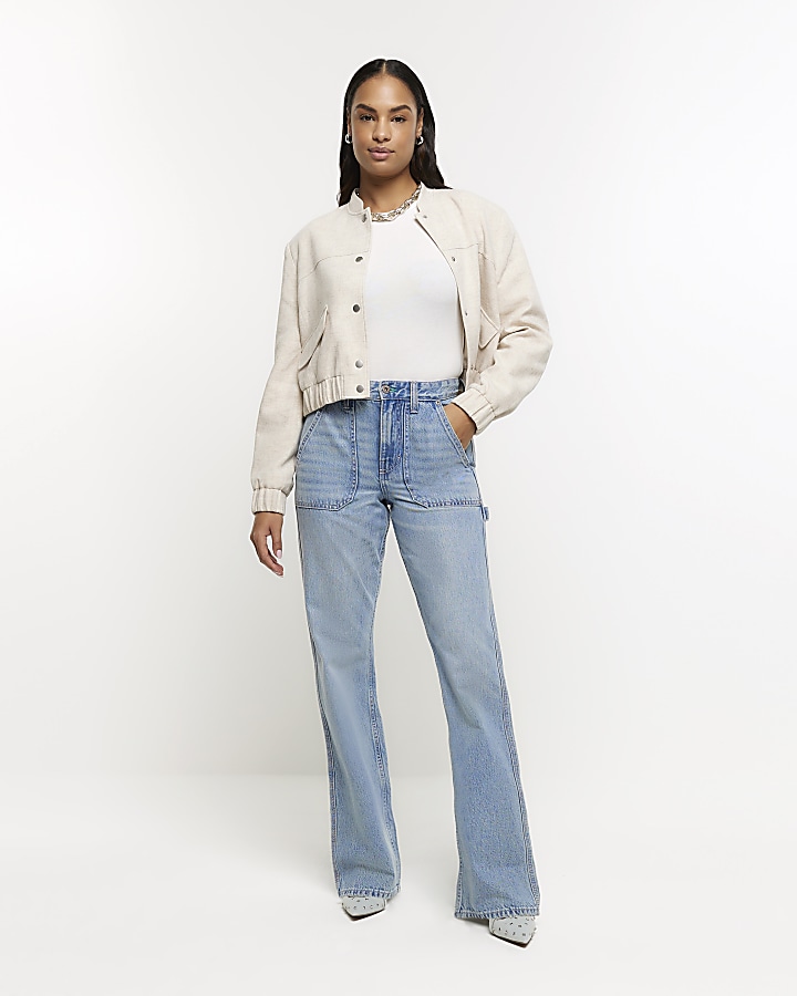 Blue relaxed straight cargo jeans
