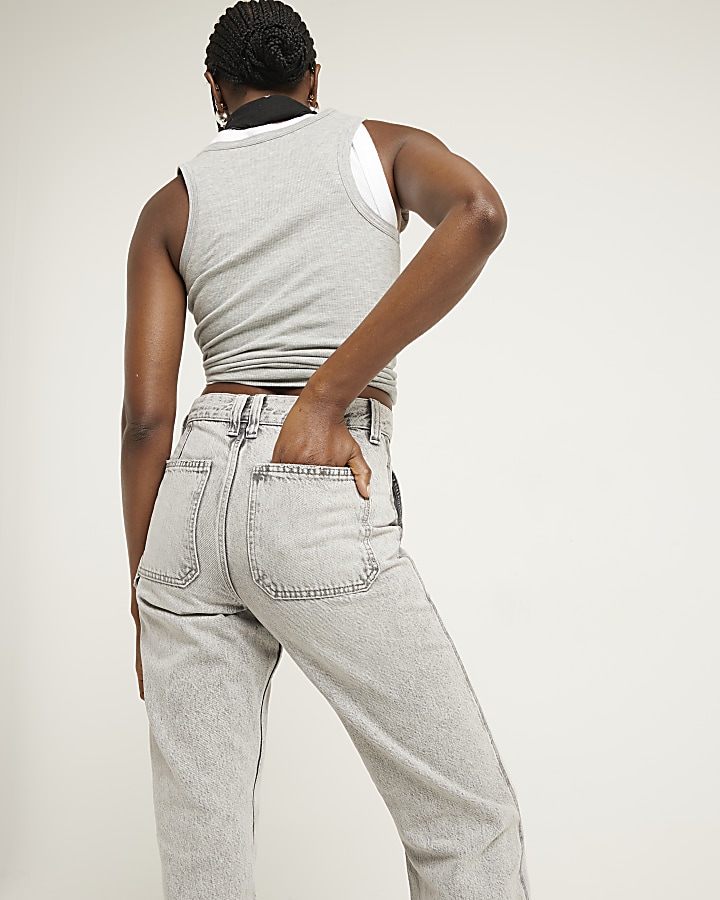 Grey relaxed straight cargo jeans