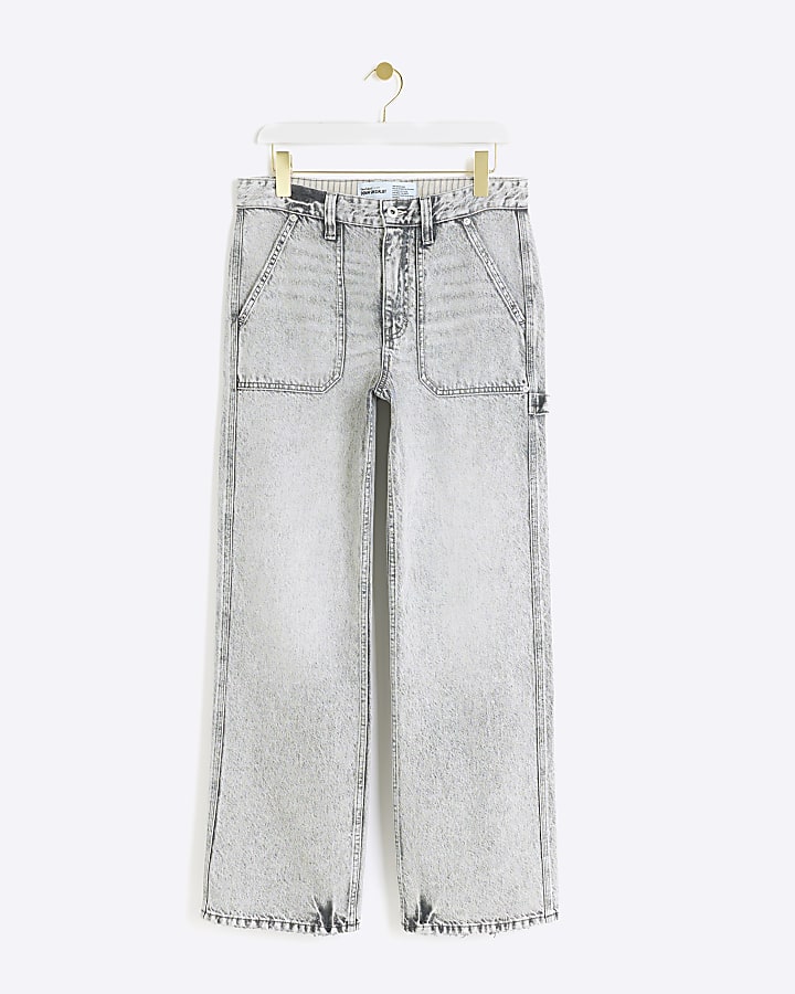 Grey relaxed straight cargo jeans