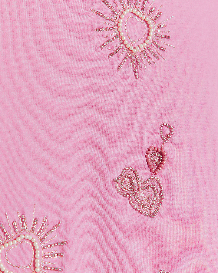 Pink embellished heart t-shirt