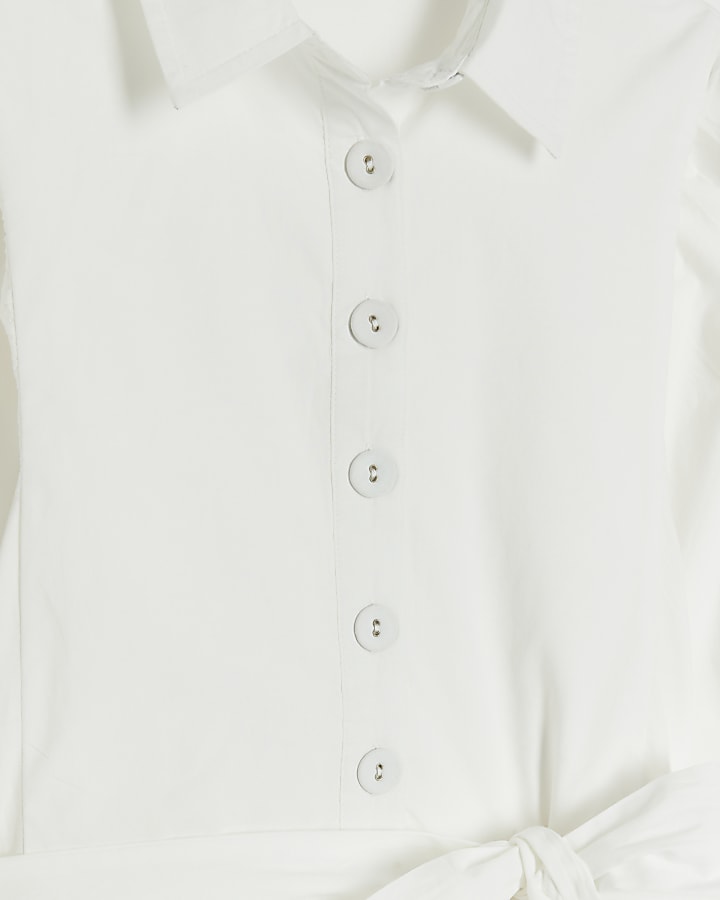 White belted mini shirt dress