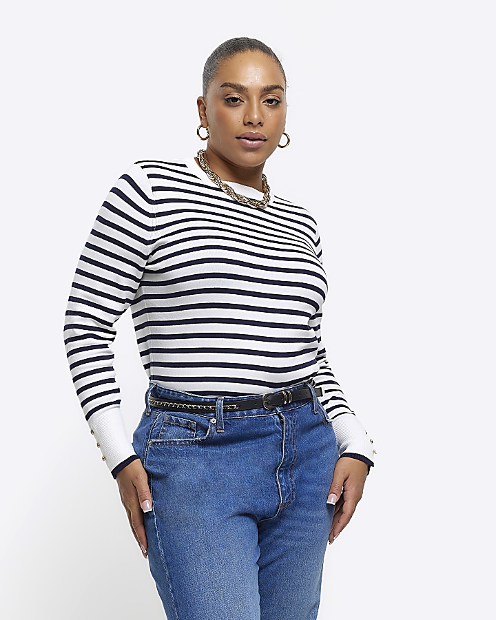 Plus navy stripe knit top