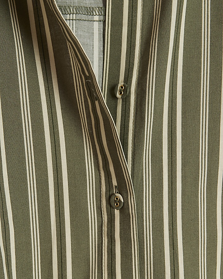 Khaki stripe belted midi shirt dress