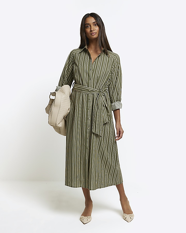 Striped belted shirt outlet dress