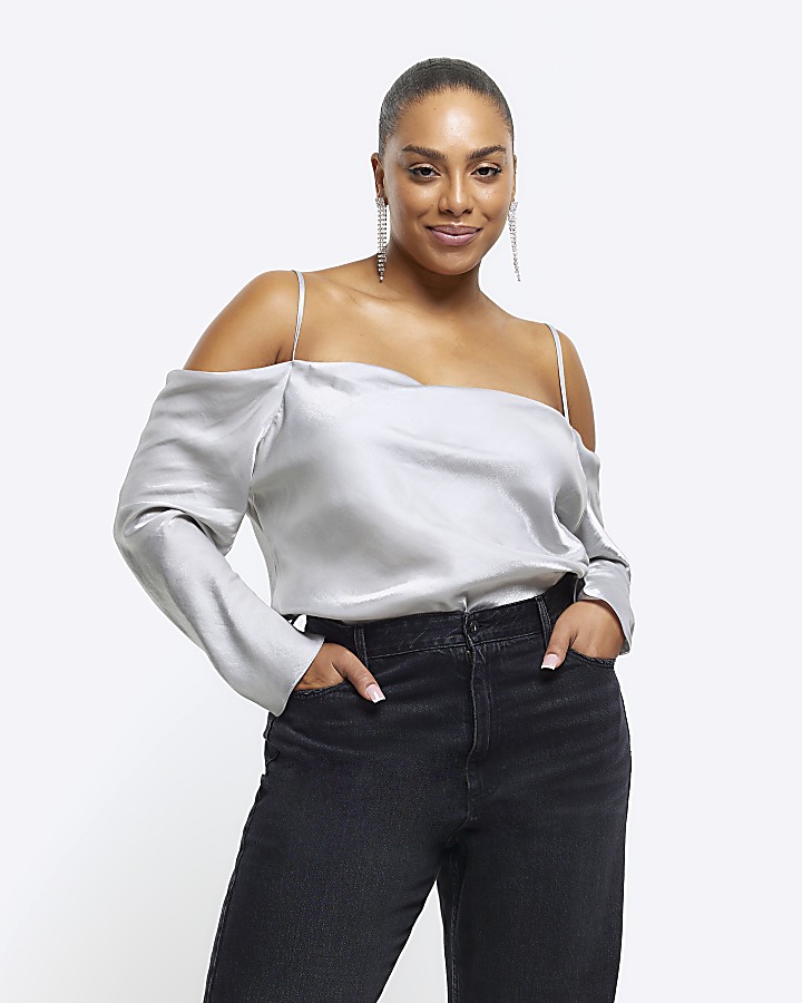 Plus silver cold shoulder top