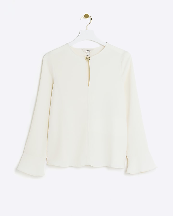 White button keyhole blouse