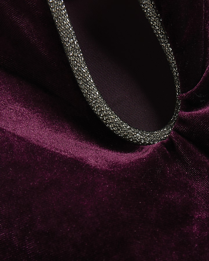 Purple velvet diamante bandeau midi dress