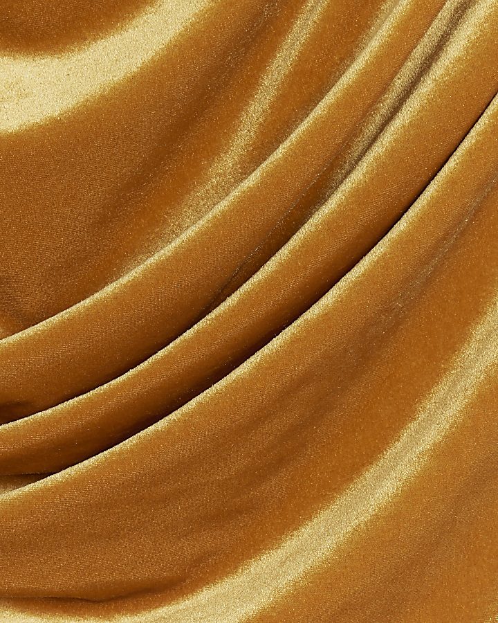 Yellow velvet drape asymmetric top
