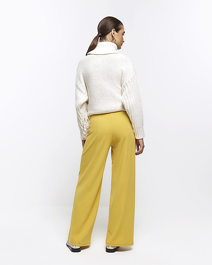 Yellow stitched wide leg trousers | River Island