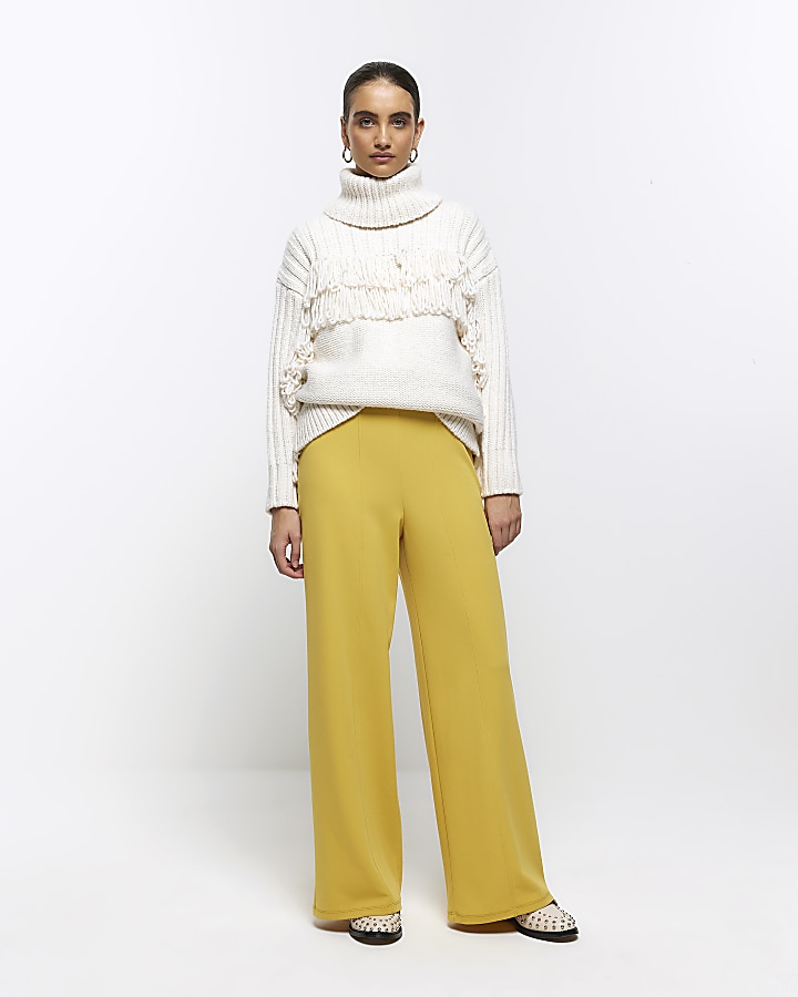Yellow stitched wide leg trousers | River Island