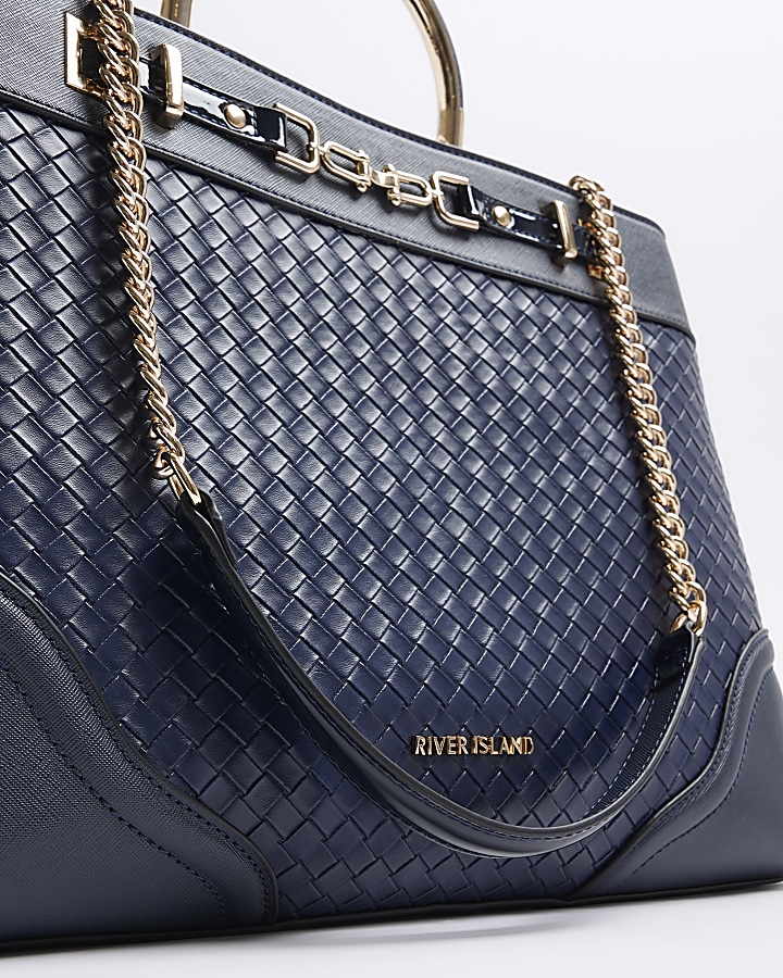 Navy woven chain tote bag