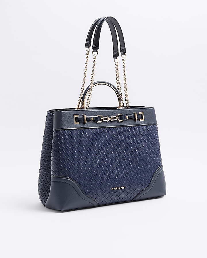 Navy woven chain tote bag
