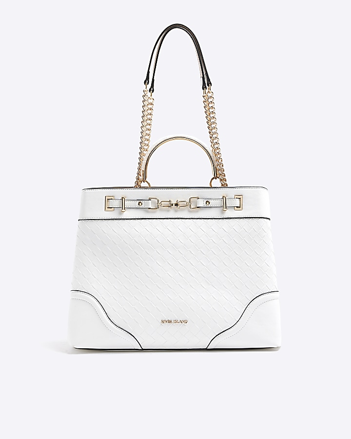 White woven chain tote bag