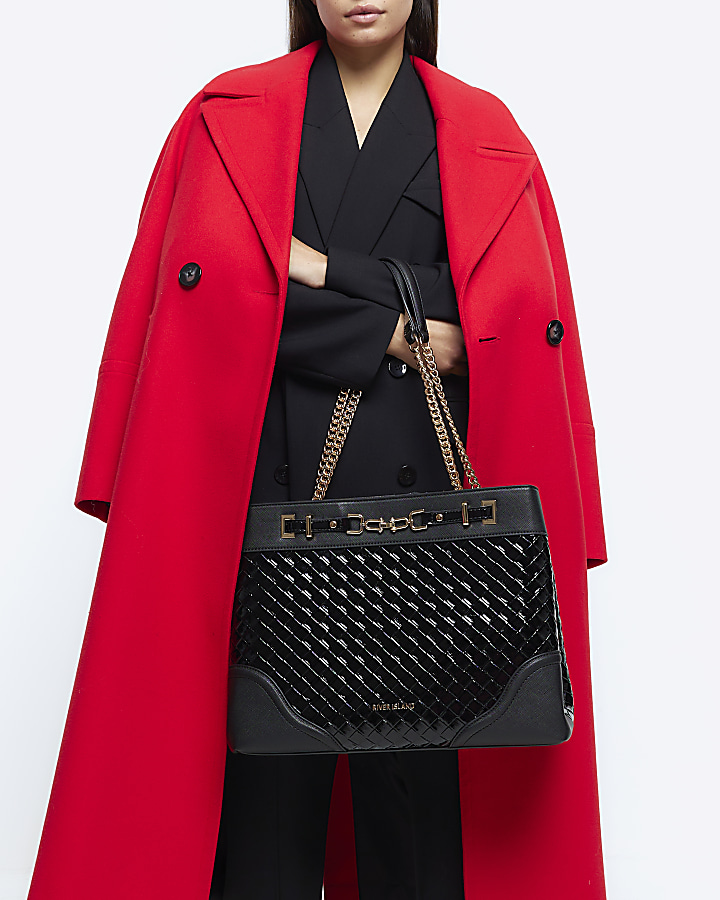 Black woven chain tote bag River Island