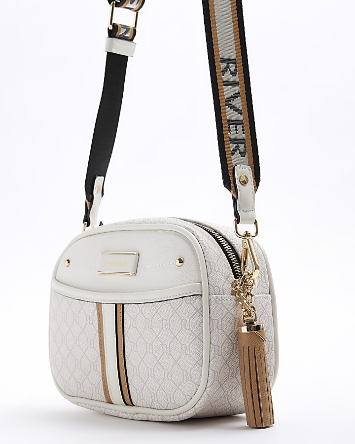 White RI monogram cross body camera bag River Island