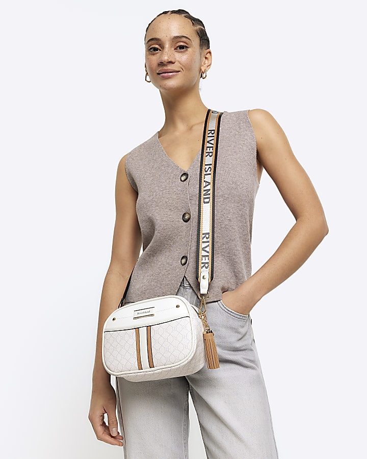 White RI monogram cross body camera bag River Island