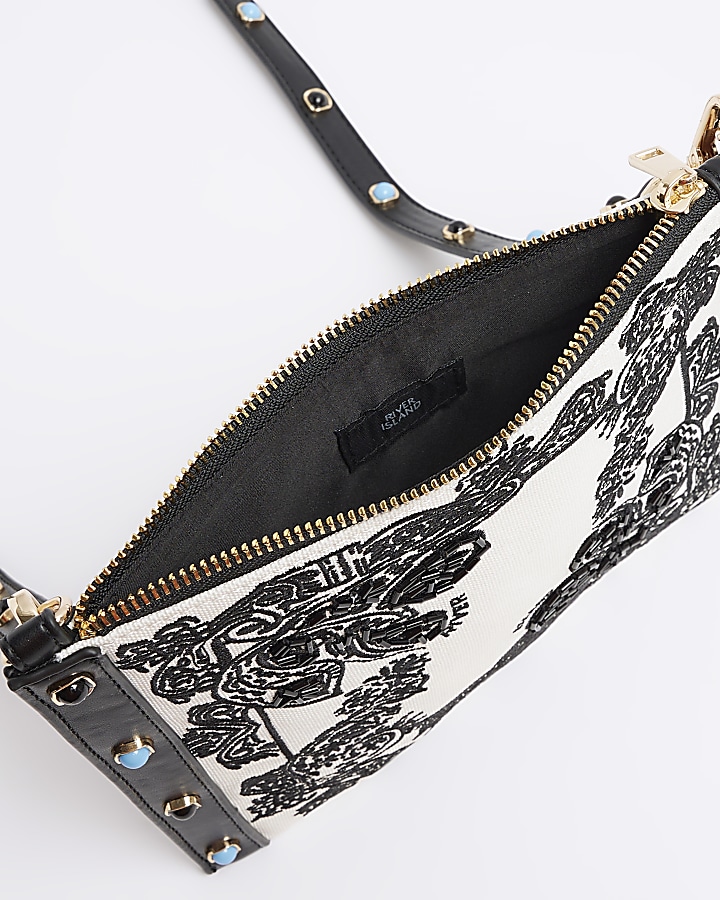 Cream embroidered pouch cross body bag
