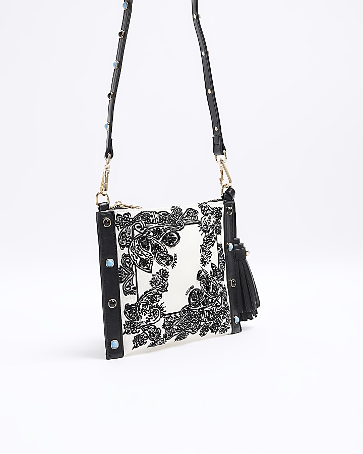 Cream embroidered pouch cross body bag River Island