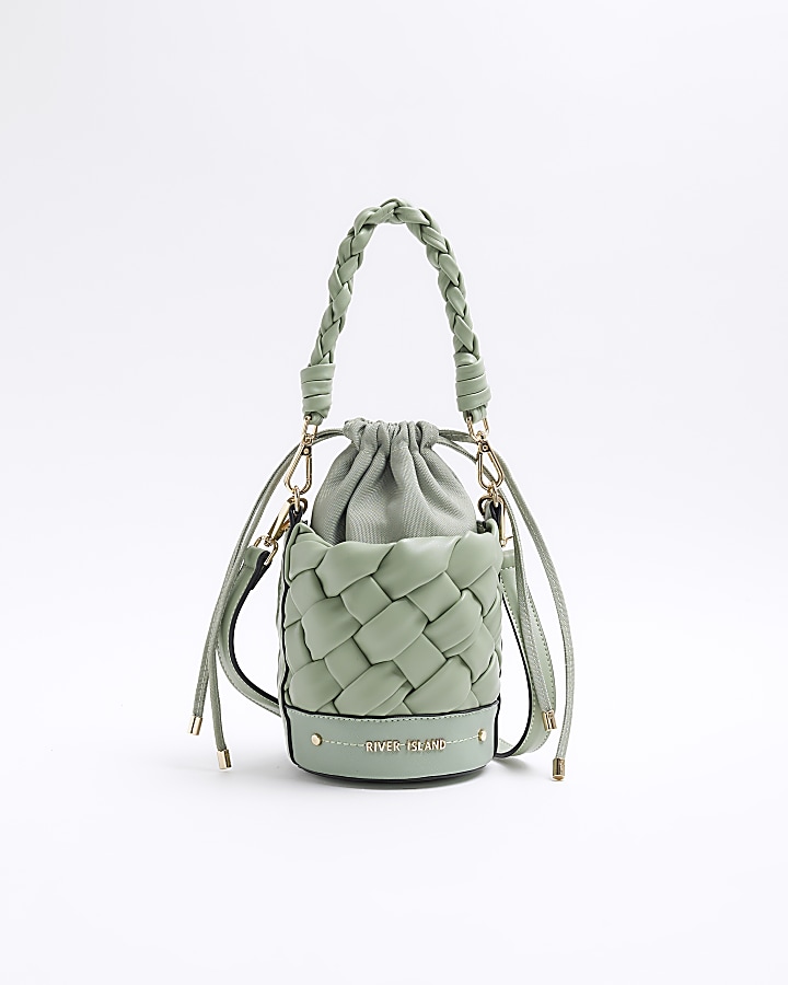 Green weave bucket cross body bag