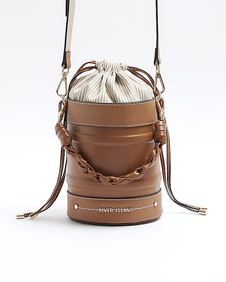 Brown bucket cross body bag