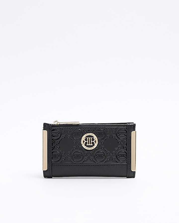 Black embossed monogram mini purse River Island