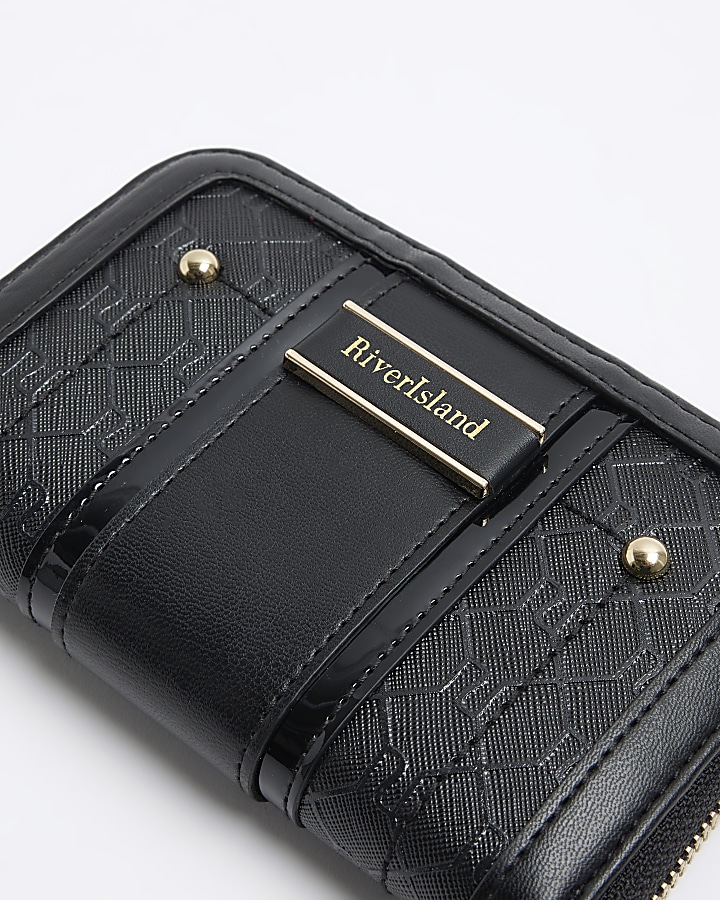 Black embossed RI monogram purse River Island