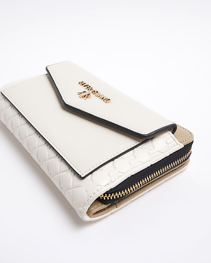 Cream embossed envelope purse River Island