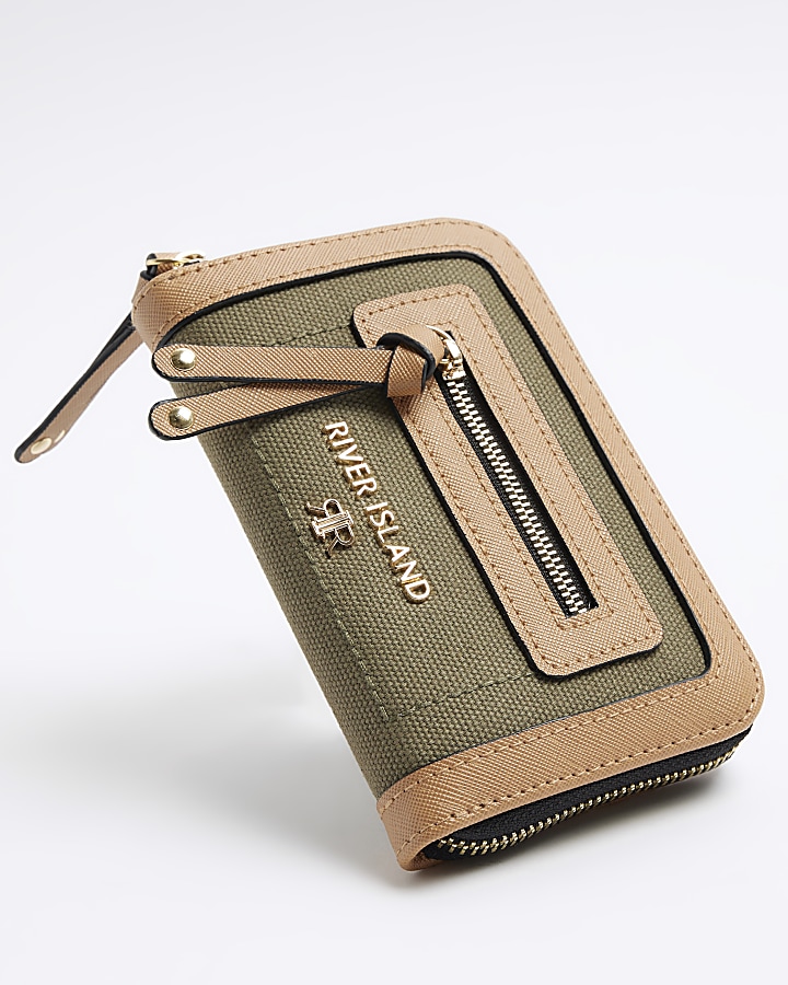 Khaki canvas zip purse