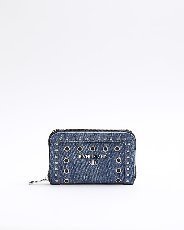 Blue denim studded purse