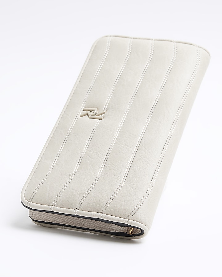 Cream quilted foldout purse River Island