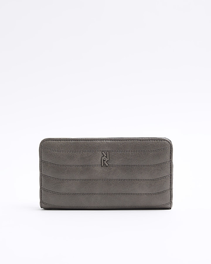 Grey quilted foldout purse River Island