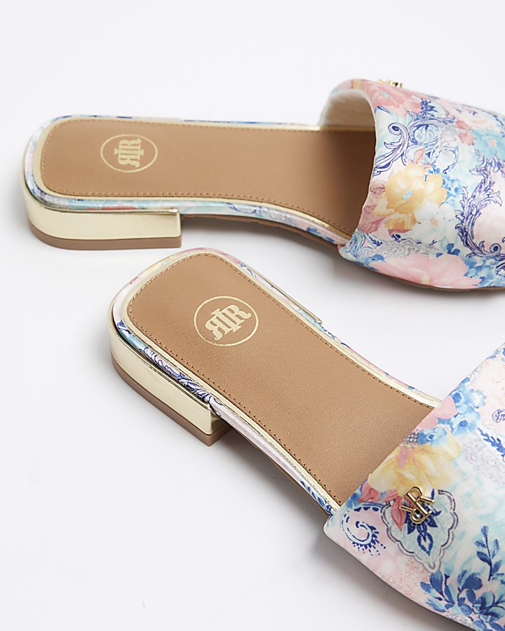 Blue floral flat sandals