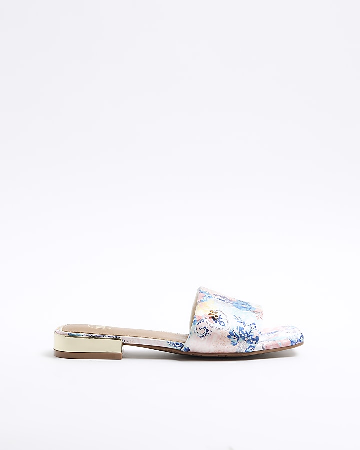 Blue floral flat sandals River Island