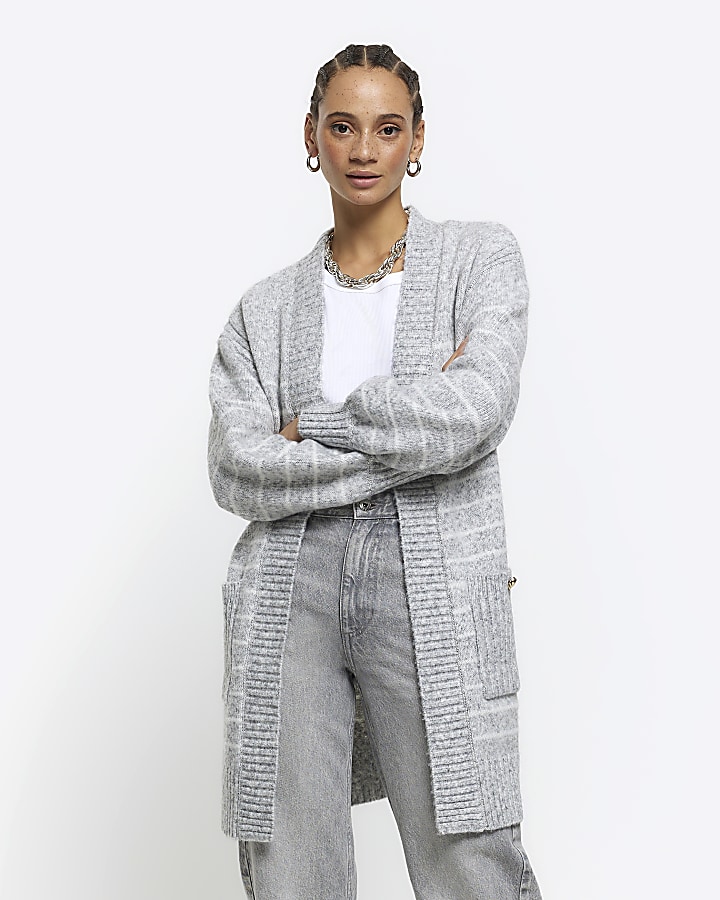 Grey knitted stripe cardigan