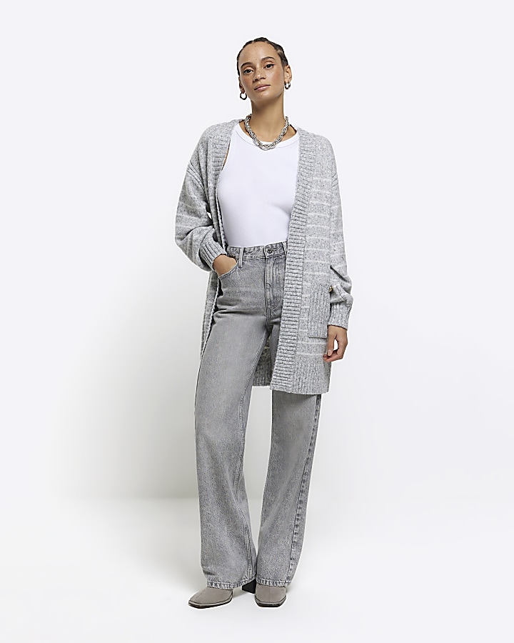 Grey knitted stripe cardigan