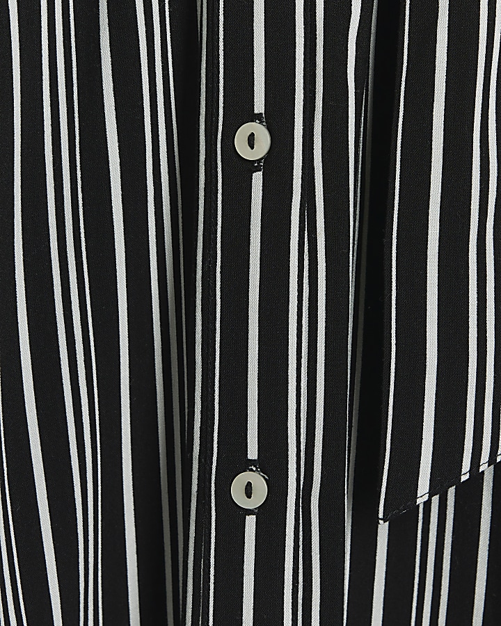 Black stripe belted midi shirt dress
